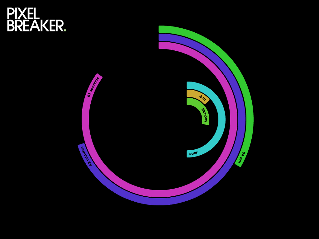 円形の変わった時計を表示する Polar Clock V2 Gigazine