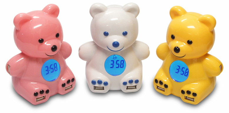 Kawaii Candy Coloured Usb Bear Hub With Four Usb 2 0 Port And Alarm Clock Gigazine