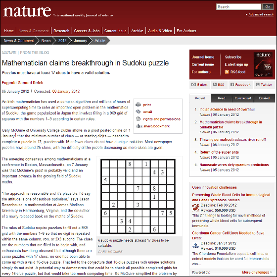 Mathematician claims breakthrough in Sudoku puzzle