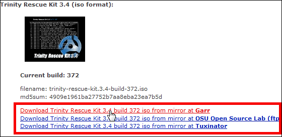 Download the iso http: rm Mirror. Garr Itmirrorstrktrinity-rescue-kit. 3 4-build-372. Iso After successfully boot, using the winpass to reset the trinity 