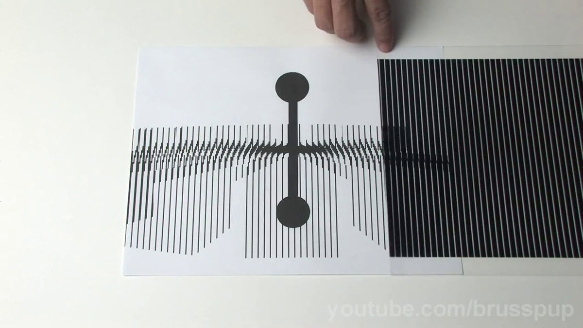 Animation using an optical illusion in which an illustration starts moving  when sliding a film 