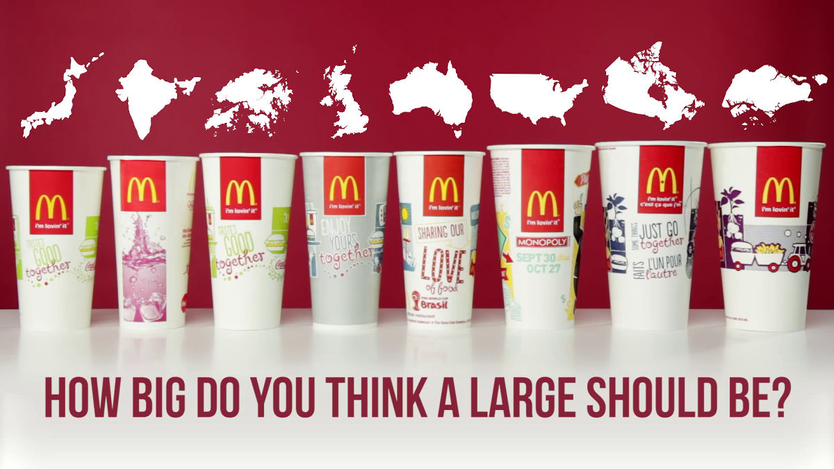 McDonald's world cup size comparison Japanese L is smaller than