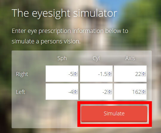 Eyeglass hotsell prescription simulator