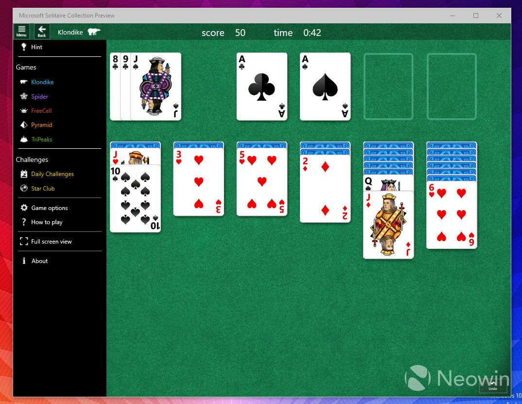 Computer screenshot of Microsoft solitaire game collection Stock