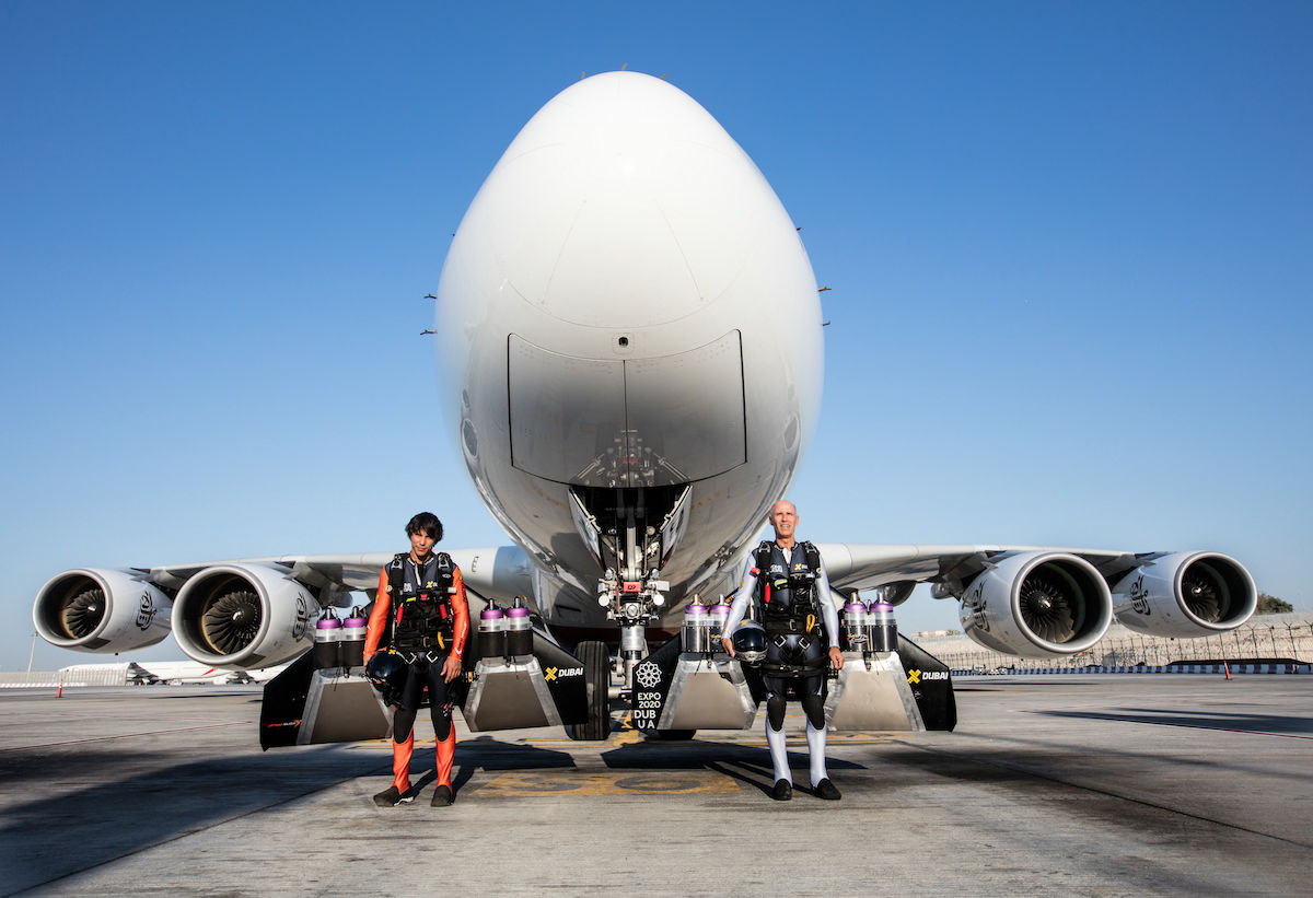 Watching two men flying jetpacks alongside an Airbus A380 is the most  awesome thing you'll see today