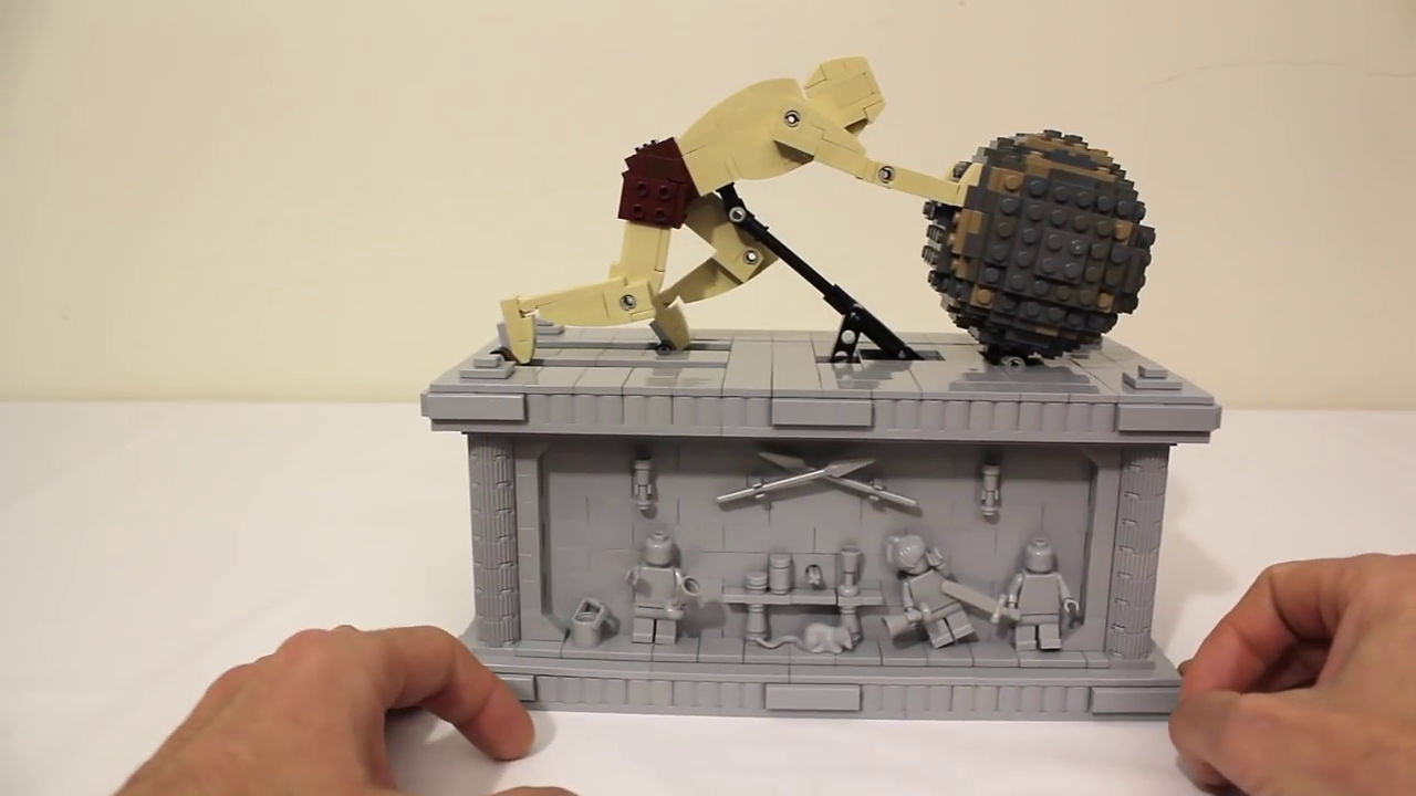 Sisyphus LEGO Kinetic Sculpture" which realistically reproduces the scenes of Greek myths with just -