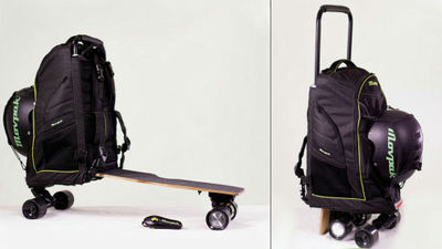 Back pack Movpak that can run at speed of 32 km with electric skateboard GIGAZINE