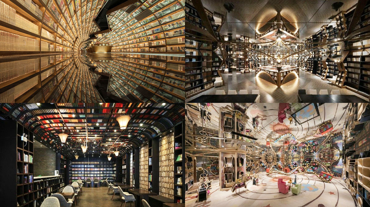 A Bookstore With An Innumerable Bookshelf Tunnel And An Upside