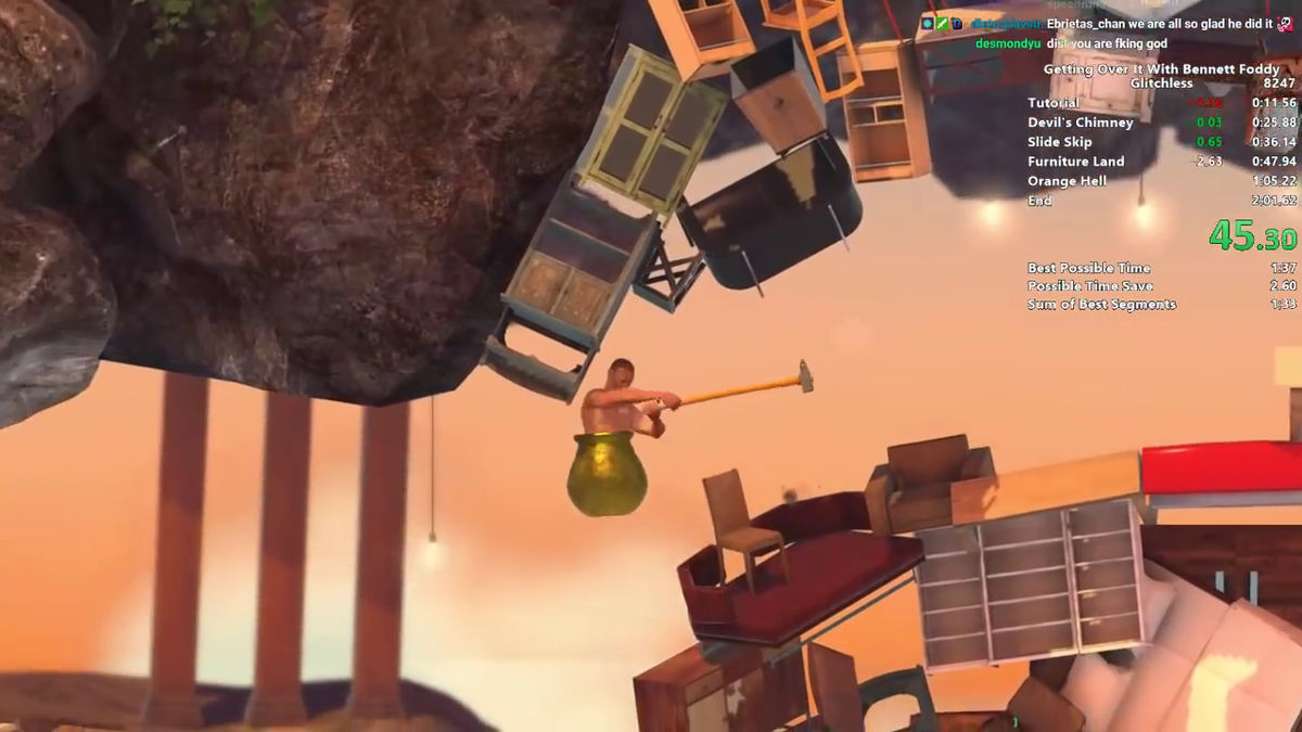 The movie which clears the super difficulty game 'Getting Over It With  Bennett Foddy' that the urn man climbs at the explosion speed of 49 seconds  is amazing - GIGAZINE