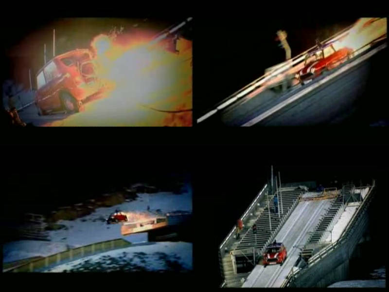 ロケットをつけた車が激しく火花を散らしてスキージャンプをする動画 Gigazine