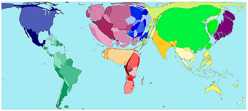 世界地図をいろんなデータにあわせた形に変えるとこうなる Gigazine