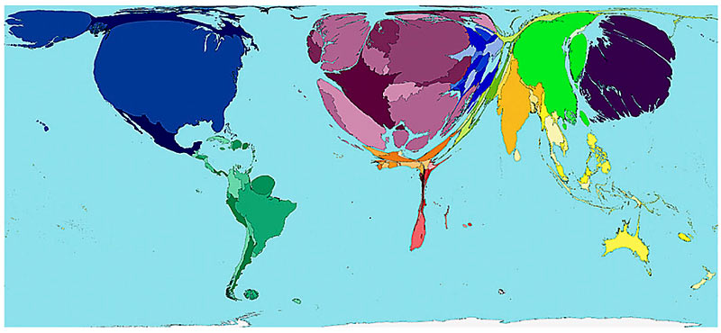 世界地図をいろんなデータにあわせた形に変えるとこうなる Gigazine