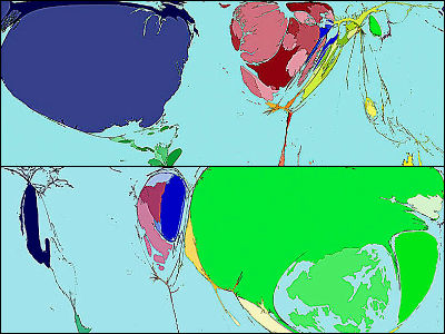 世界地図をいろんなデータにあわせた形に変えるとこうなる Gigazine