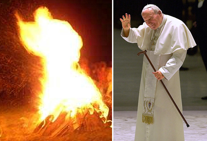 前ローマ法王が2周忌のセレモニーにて炎の姿で浮かび上がる - GIGAZINE