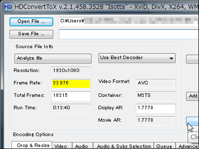 Blu Rayからリッピングしたm2tsファイルなどを簡単に字幕付きxvid Divx X264 ファイルなどに変換するフリーソフト Hdconverttox Gigazine