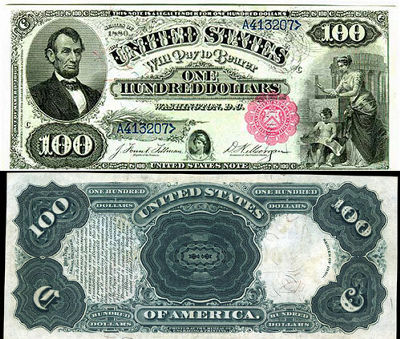 1800年代から現在までのアメリカ合衆国100ドル札のデザインの 