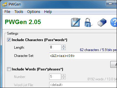 簡単操作で条件にあったパスワードやパスフレーズを大量生成できるフリーソフト Pwgen Gigazine