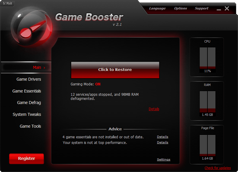 1発でパソコンをゲームに最適化するフリーソフト Game Booster Gigazine