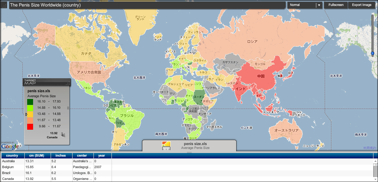 男性器のサイズで色分けした世界地図 Gigazine