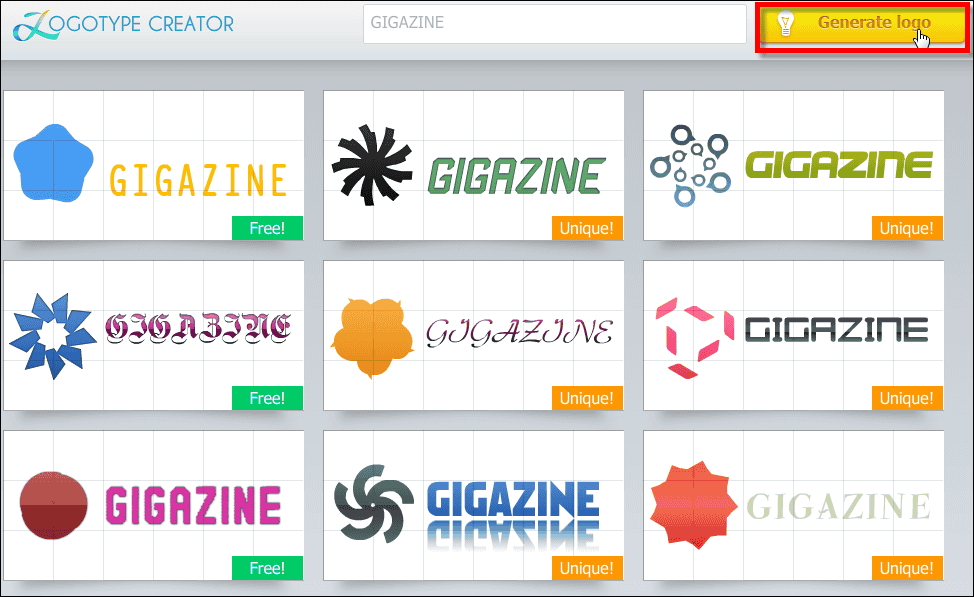 無料でオリジナルデザインのロゴが誰でもカンタンにすぐ作れてダウンロードも可能な Free Unique Logo Creator Gigazine