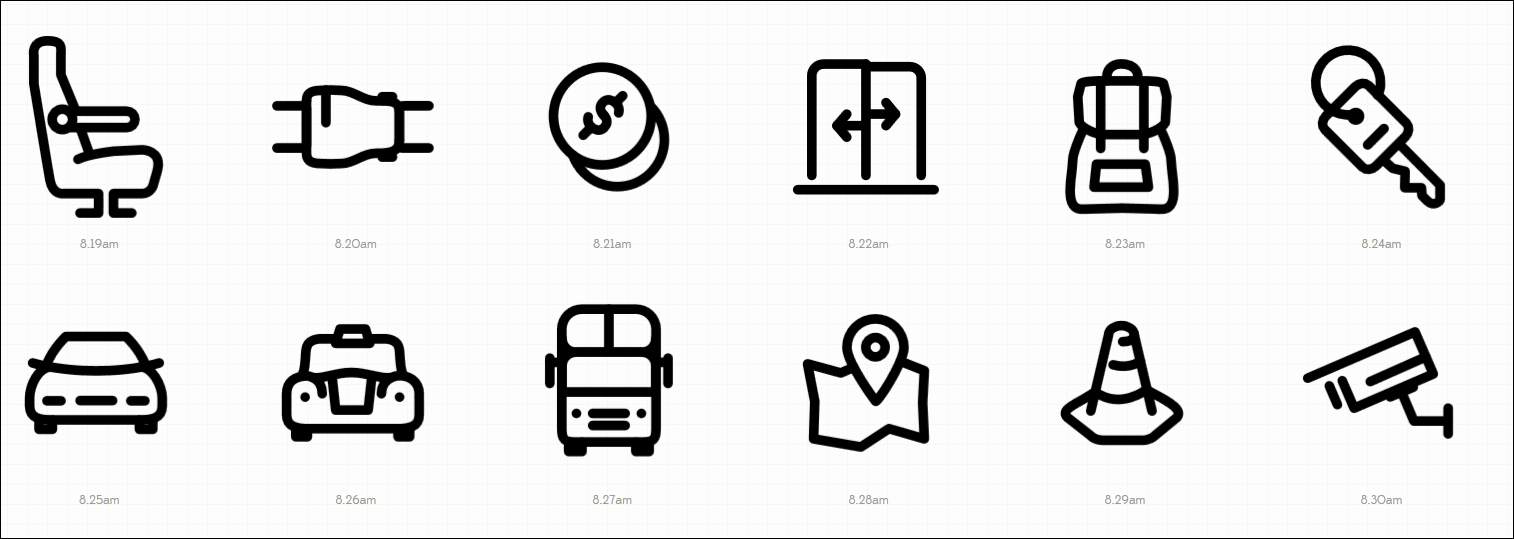 朝起きてから1分ごとの時間をアイコンで表示していくプロジェクト Icons By Hour Gigazine