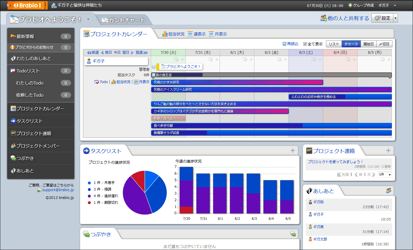 無料でガントチャートを使いながら多機能 直感的なタスク管理が行える Brabio Gigazine