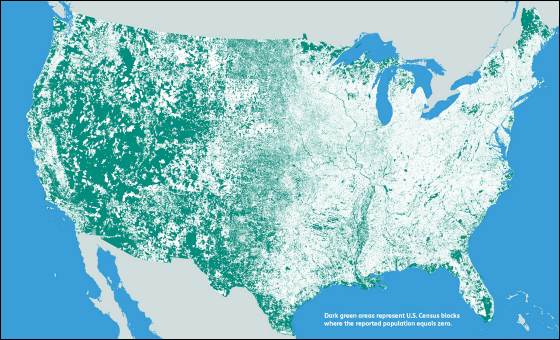 アメリカの広大な国土の約50 には誰も住んでいないことがよくわかる