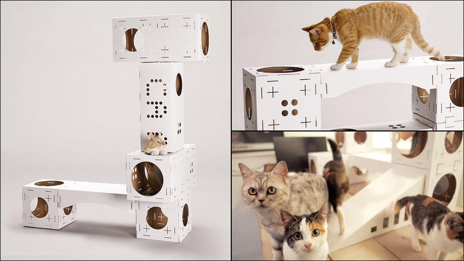 ネコ好き必見 自由な組み合わせが可能なダンボール製キャットタワー Blocks Gigazine