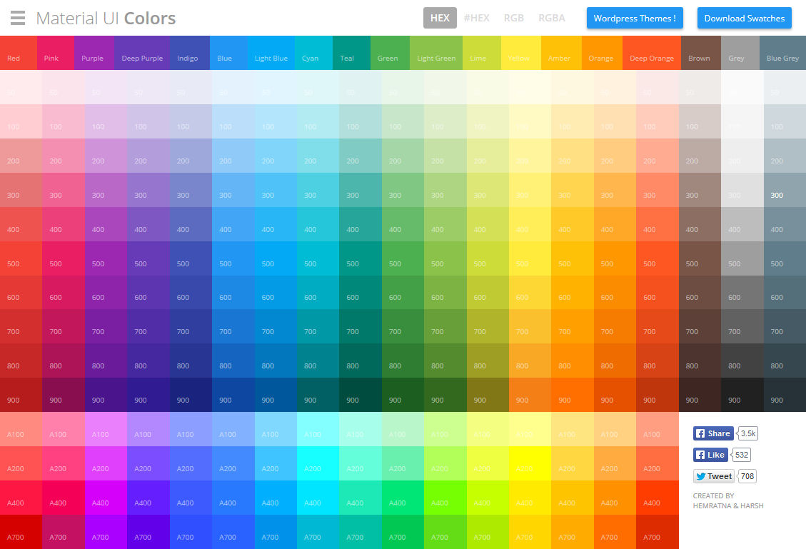 Googleのマテリアルデザインで使える色が並び クリック一発でカラー