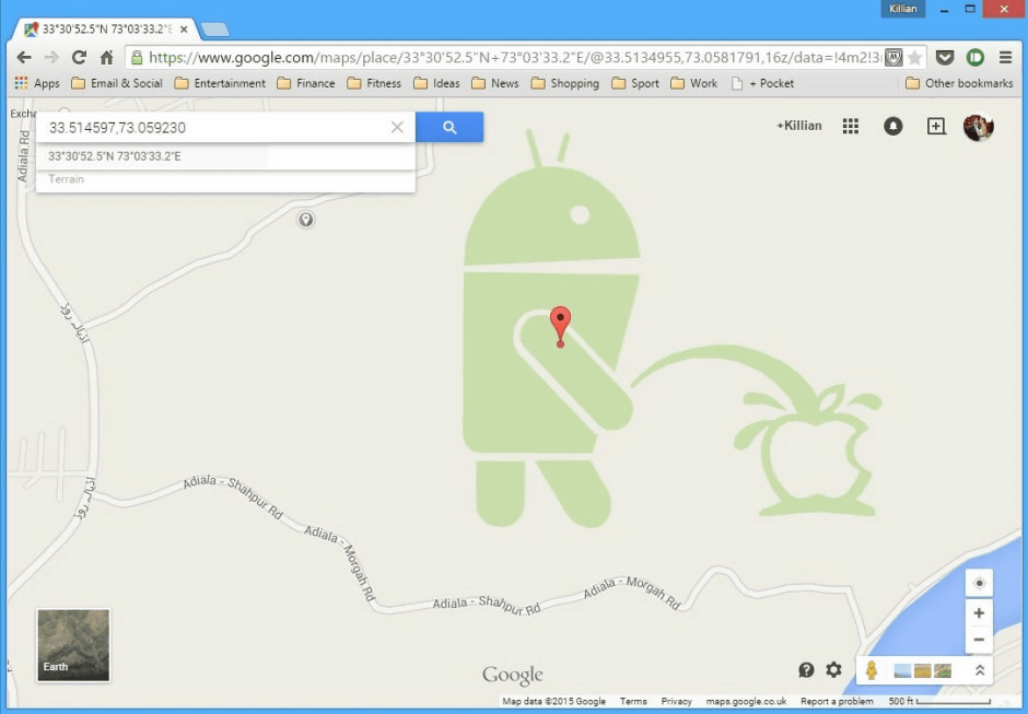 Googleマップ上でドロイドくんがappleロゴにおしっこをかけていたことが判明 Gigazine