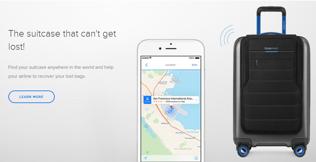世界初のスマホ連携するスーツケース「Bluesmart」、GPSと3G通信で 