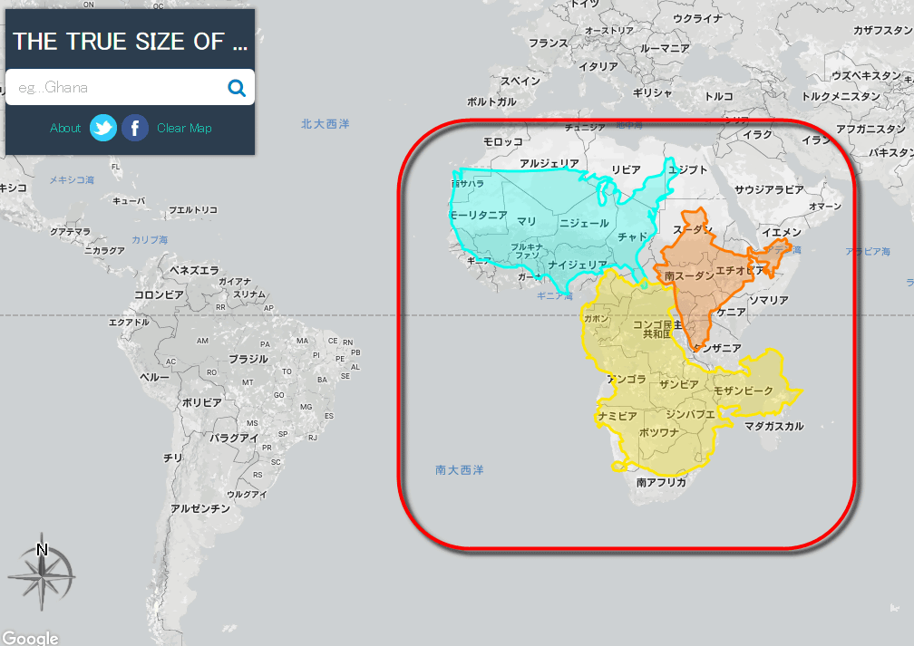 世界の国の本当の大きさを地図上で簡単に比較できる「The True Size Of