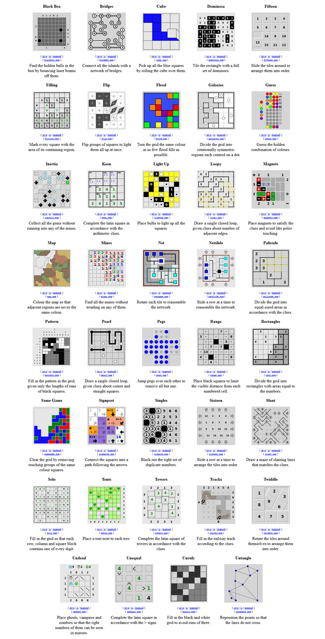 無料で全39種類がプレイし放題のwindows Mac Unixで動くパズルゲーム集 Simon Tatham S Portable Puzzle Collection Gigazine