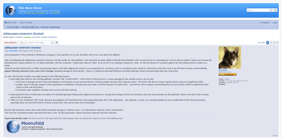 広告自動クリック拡張機能 Adnauseam をウェブブラウザ Pale Moon ではブロックすることに Gigazine