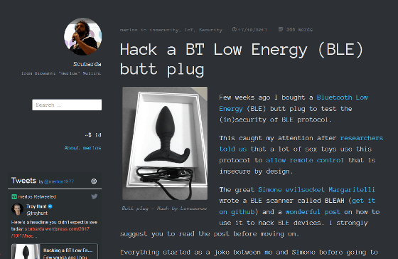 A third party can control freely by hacking sex toy 'Anal Plug ...