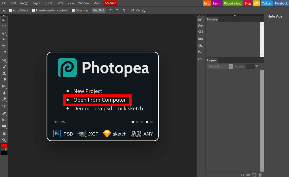 無料でブラウザ上からphotoshop並に画像を編集しまくれる多機能ツール Photopea を使ってみた Gigazine