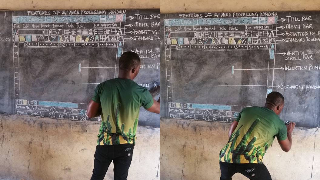 黒板に手描きでwindowsを再現してコンピューターなしでコンピューターを教えるアフリカの熱血教師 Gigazine