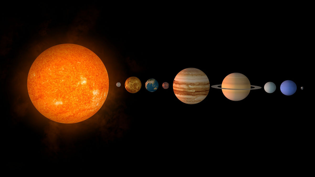 太陽系の各惑星の距離を対数スケールにすると均等な位置関係になっている Gigazine