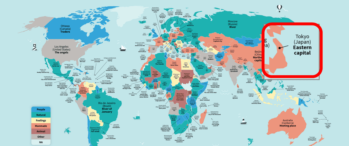世界の都市名の由来が何なのかわかる地図が公開中 - GIGAZINE