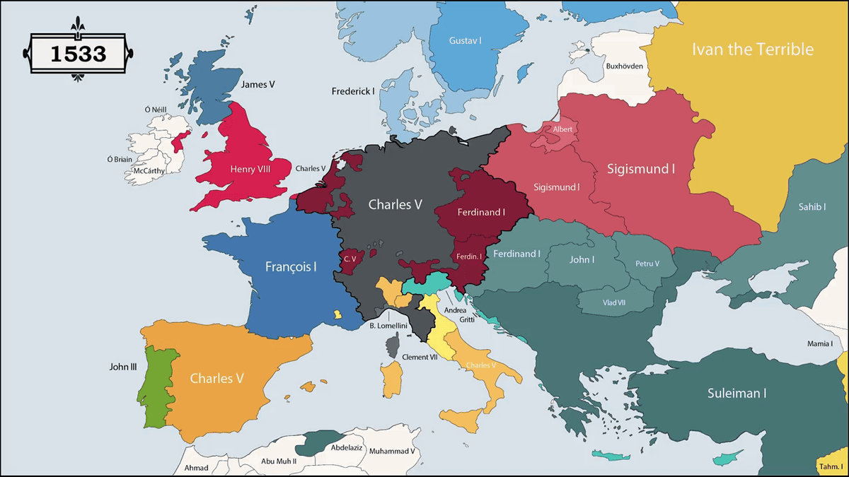 過去2500年のヨーロッパの国々が統治者によってどれだけ領土が変わってきたか一目でわかるムービー Gigazine