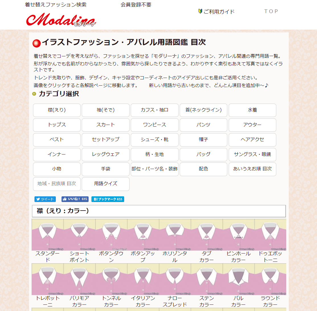 衣装のアイデアを練る時にお役立ちなファッション パーツ 装飾を