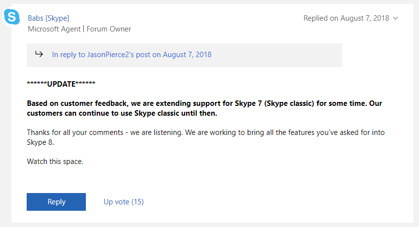 Microsoftがskype 7のサポート終了を しばらく 延期すると発表 多数のユーザーからの要望を受け Gigazine