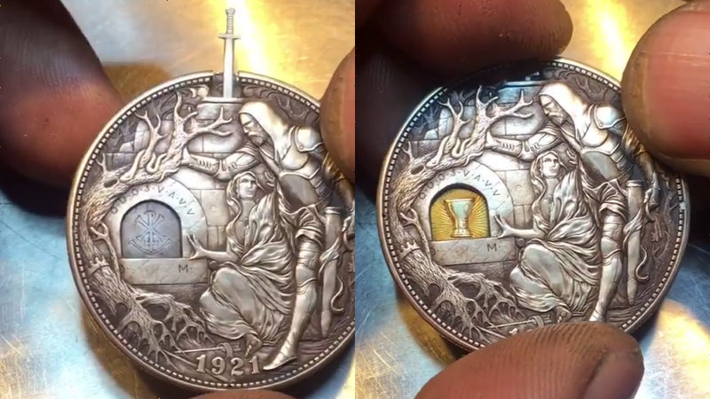 超絶細かな隠しギミックを盛り込んだコインを旧1ドル硬貨から削り出す GIGAZINE