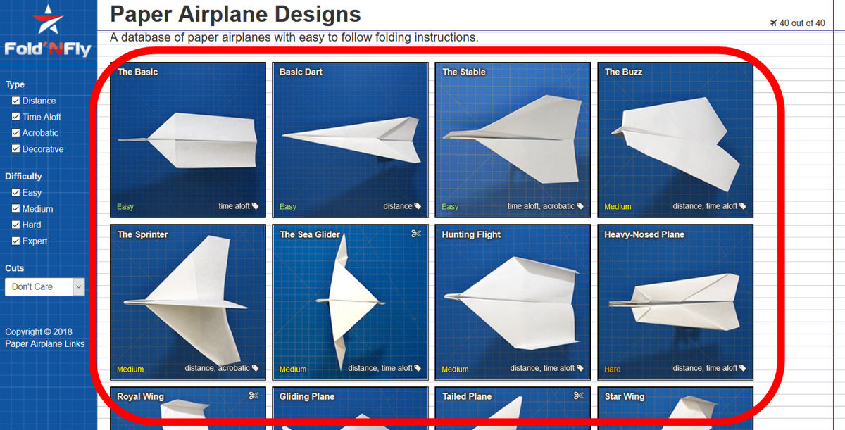 さまざまな紙飛行機の折り方を写真やムービーで解説してくれる Fold N Fly Gigazine