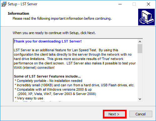 connection to lst server failed lan speed test