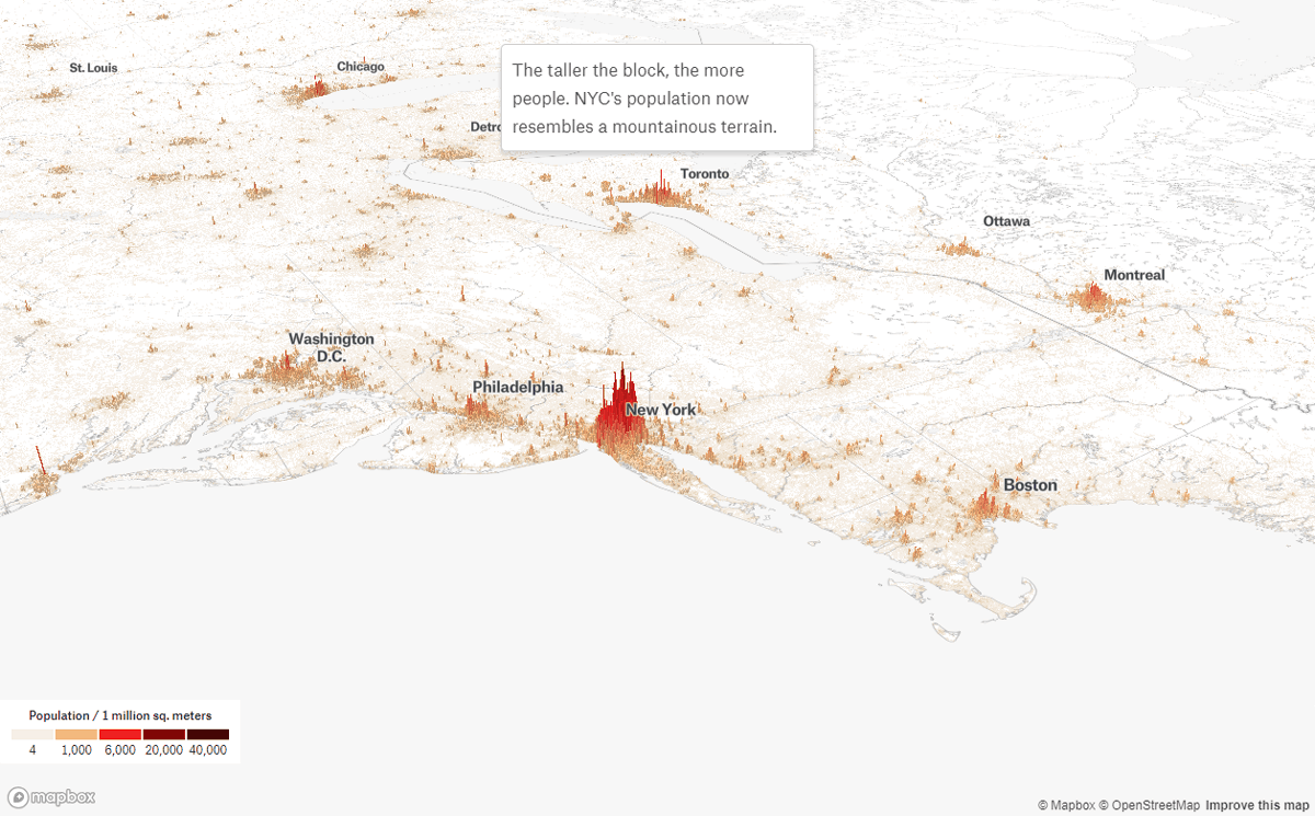 3d地図で世界の人口分布を示した Population Mountains では見えなかったものが見えてくる Gigazine