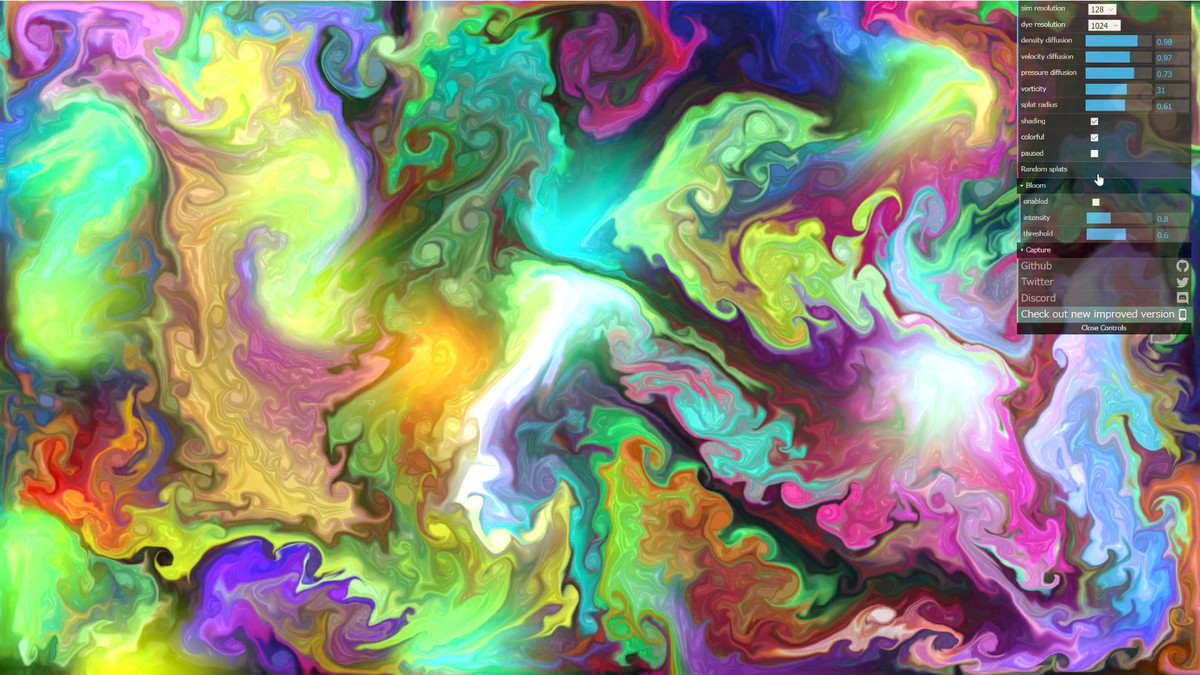 WebGL Fluid Simulation&#39; where you can freely create colorful light vortices  on the browser and observe the movement of the fluid - GIGAZINE