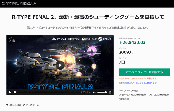 R-TYPEシリーズ最新作「R-TYPE FINAL 2」のクラウドファンディングが