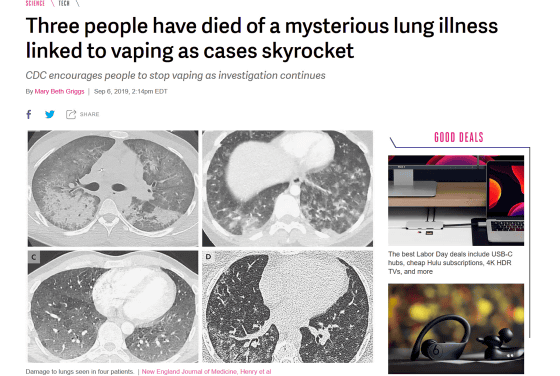 電子たばこに関連するとみられる肺疾患で死亡する事例が多発 専門家は使用の停止を訴える Gigazine