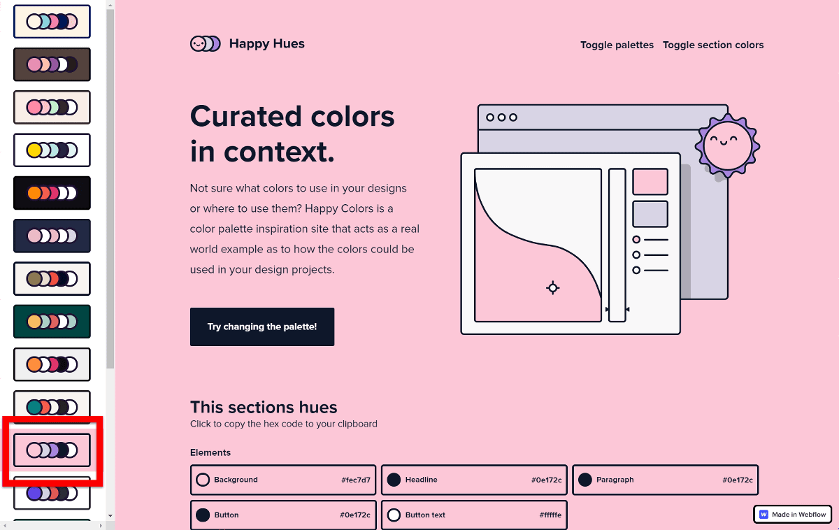 無料でウェブデザインに最適な配色実例をそのままコピペできるようにした Happy Hues レビュー Gigazine